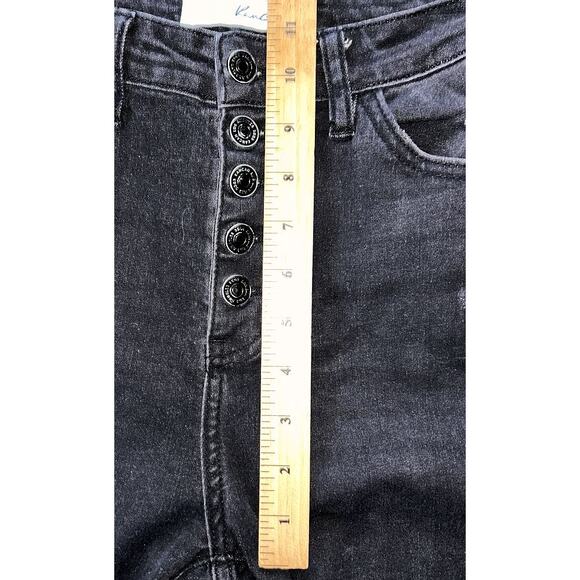 KanCan High-Rise Button Fly Distressed Raw Hem Black Skinny Jeans 7 27X28 - Picture 3 of 7